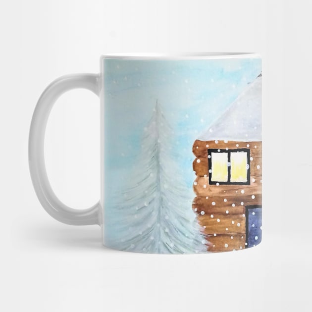 Snowy Log Cabin by thcreations1